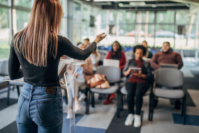 woman coaching a class